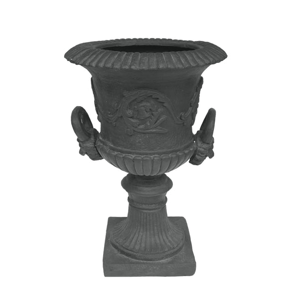 English Elm Mgo Roman Urn Planter Faux Stone Botanical Relief Pedestal Base Outdoor Patio 63402.00GRY