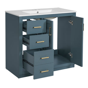 English Elm 72'' Modern Blue Bathroom Vanity With Ceramic Sink, Soft-Closing Drawers & Solid Wood Frame Storage N710SS00013C