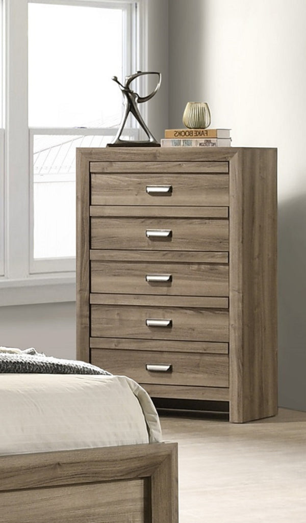 English Elm 1pc Contemporary Six-Drawer Wooden Dresser with Metal Pulls, Warm Wood Finish, Spacious Bedroom Storage Light Brown 18.19 L x 33.82 W x 51.37 H B2741P383314