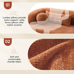 English Elm [new]86" Chenille Cloud Sofa Curved Legless 3-seater with Pocket Springs for Living Room Orange N723P404465G