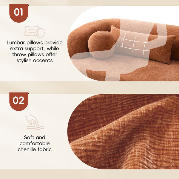 English Elm [new]86" Chenille Cloud Sofa Curved Legless 3-seater with Pocket Springs for Living Room Orange N723P404465G