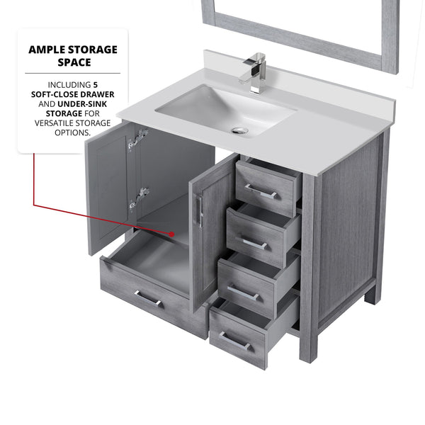 English Elm Distressed Grey Bath Vanity Set With Left Offset Cultured Marble Top, Mirror & Faucet Included! B2731S01332