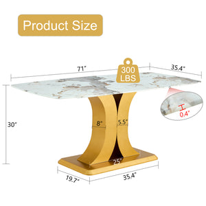 English Elm A modern minimalist dining table with imitation marble glass top, gold MDF legs, easy assembly, durable elegance W1151S01193