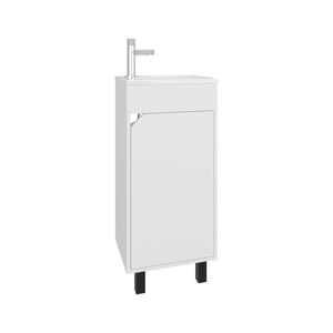 English Elm Bathroom Sleek Single-Door Vanity with Integrated Sink — Modern Minimalist Engineered Wood Storage, Durable & Eco-Friendly White 33.86 L x 18.9 W x 11.42 H B097P296886