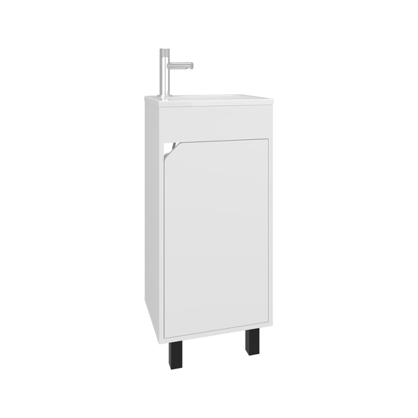 English Elm Bathroom Sleek Single-Door Vanity with Integrated Sink — Modern Minimalist Engineered Wood Storage, Durable & Eco-Friendly White 33.86 L x 18.9 W x 11.42 H B097P296886