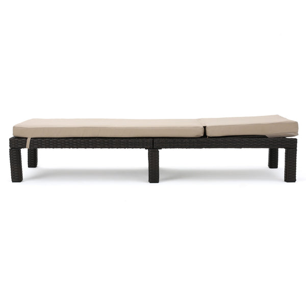 English Elm Christopher Knight Home® - PUERTA Chaise Lounge with Water-Repellent Beige Cushion, Dark Brown PE Rattan Frame, All-Season Comfort N775P247421B