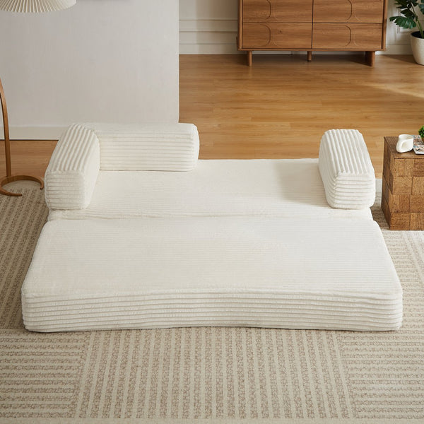 English Elm Loveseat Cloud Sectional Sofa with Corduroy Upholstery Plush Sponge Core Modular Design Beige W2339P411913