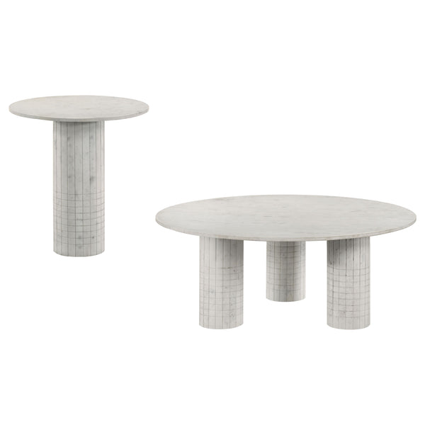 English Elm Preston Genuine Marble Round Coffee and End Table Set for Contemporary Living Rooms B062S01407