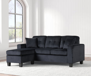 English Elm Modern Gray Linen Sectional with Reversible Chaise Nailhead Trim Tufted Cushions B2771P498531