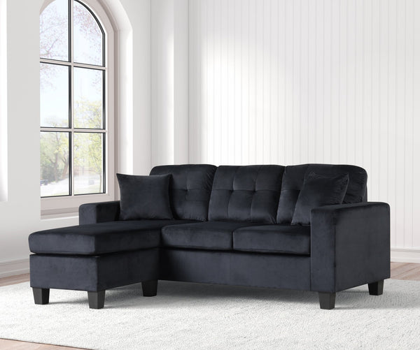 English Elm Modern Gray Linen Sectional with Reversible Chaise Nailhead Trim Tufted Cushions B2771P498531
