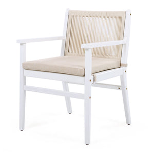 English Elm Christopher Knight Home® - Outdoor Acacia Wood Dining Chairs Set of 2 with Woven Rope Back, Waterproof Cushions, 400lb Capacity Beige+White N779P224995W