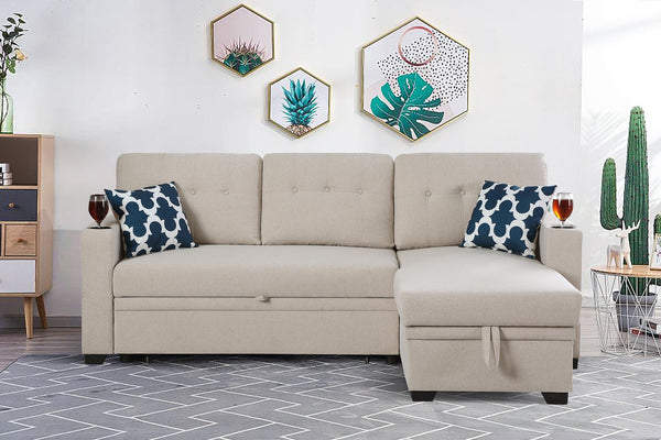 English Elm Convertible Upholstered Sectional Sofa with Pull-out Chaise Sleeper and Storage B2730S00002