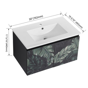 English Elm 30'' Floating Wall-Mounted Bathroom Vanity With Ceramic Sink & Soft-Close Doors For Modern Spaces P1 W999S00215-GIGA