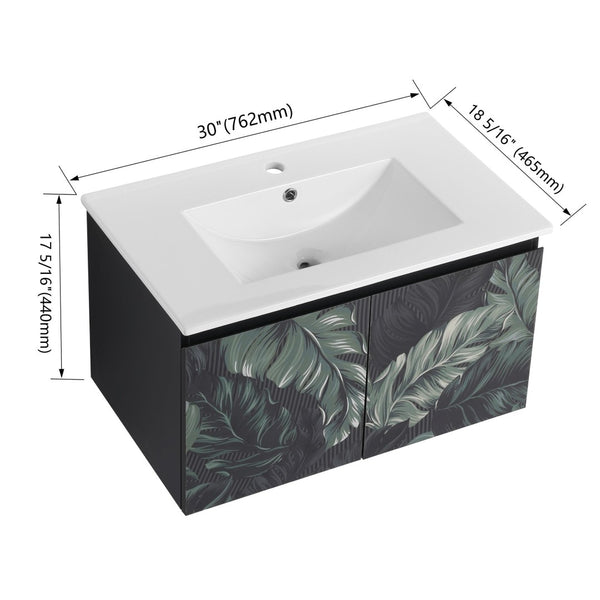 English Elm 30'' Floating Wall-Mounted Bathroom Vanity With Ceramic Sink & Soft-Close Doors For Modern Spaces P1 W999S00215-GIGA