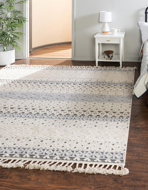 Unique Loom Arlo Matti Machine Made Striped Rug Sandy Beige, Beige/Gray 9' 10" x 9' 10"