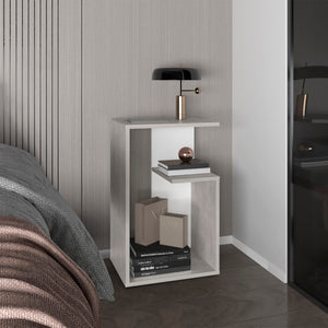 English Elm Side Table 25" H With 2 Open Shelves - Modern Gray Wash Design For Small Spaces & Versatile Use B097P296862-GIGA