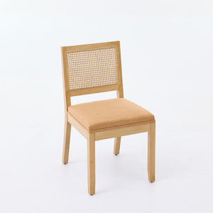 English Elm Farmhouse Rattan Back Dining Chairs Set of 2 with Linen Seat and Hardwood Legs Tan W1143P452937
