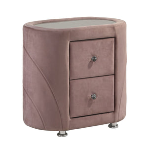 English Elm Pink Upholstered Oval Nightstand with 2 Drawers, Pink Velvet Finish, Sand-Blast Glass Top, Chic Storage B062P189075