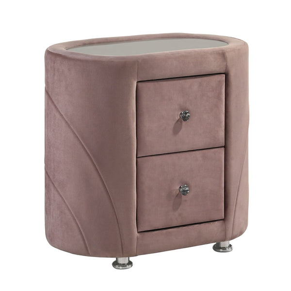 English Elm Pink Upholstered Oval Nightstand with 2 Drawers, Pink Velvet Finish, Sand-Blast Glass Top, Chic Storage B062P189075