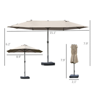 English Elm Outsunny 15' Double-Sided Patio Umbrella With Steel Frame, Easy Crank & Expansive Sun Protection W2225P174247-GIGA