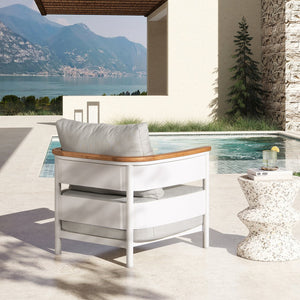 English Elm Jennifer Taylor Home - Rhodes 29" Upholstered Teak + Powder-Coated Aluminum Patio Arm Chair Birch Gray Chenille Cushions Durable Weather-Resistant Stylish Comfort for Outdoor Lounges B2719P321037