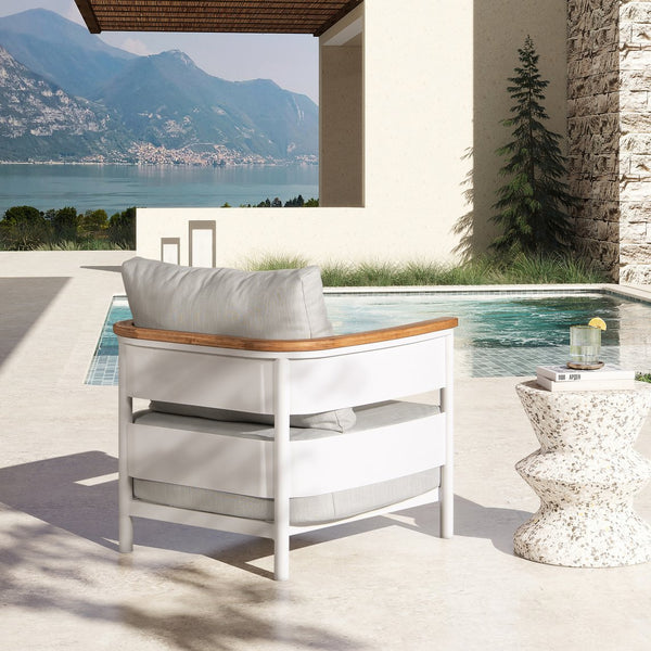 English Elm Jennifer Taylor Home - Rhodes 29" Upholstered Teak + Powder-Coated Aluminum Patio Arm Chair Birch Gray Chenille Cushions Durable Weather-Resistant Stylish Comfort for Outdoor Lounges B2719P321037