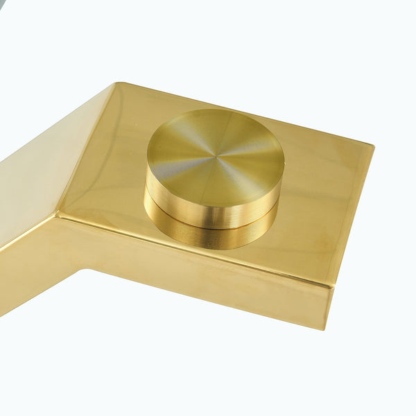 English Elm Dining Tempered Glass Table with Gold X-Legs & Gray MDF Crossbar, 71"x35.4" Modern 4-8 Seater Elegance W1151S02350