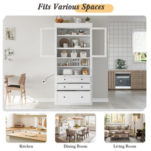 English Elm Topmax Shaker Pantry Cabinet with Drawers Power Outlet and Glass Doors SP000094AAK