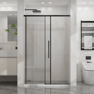 English Elm Goodyo 48" W X 72" H Sliding Shower Door - Modern Semi-Frameless Design With Easy-Clean Glass Finish D163118747