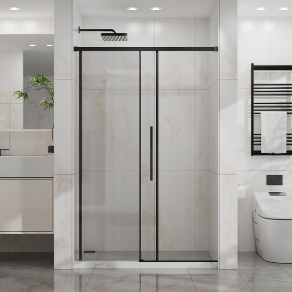 English Elm Goodyo 48" W X 72" H Sliding Shower Door - Modern Semi-Frameless Design With Easy-Clean Glass Finish D163118747