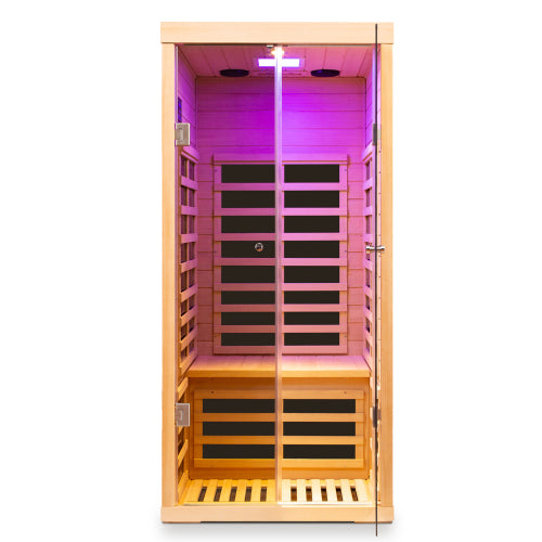 English Elm Single Person Infrared Sauna in Canadian Hemlock with Low Emf Carbon Heating Panels W1787S00015