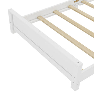 English Elm Twin Low Profile Floor Bed with Guardrails Pine Wood Frame Minimalist Bedroom White W1580P438797