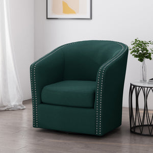 English Elm Christopher Knight Home® - SWIVEL Club Chair in Linen with Double Nailhead Trim, Cozy Tub Design, Iron Legs, No Assembly Required Green 68404.00GRN