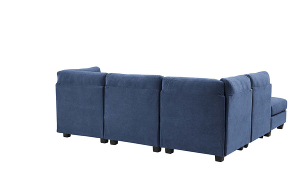 English Elm Faux Leather Modular Sectional Sofa Flexible Pu Upholstered Living Room Seating Dark Blue B2748S00179