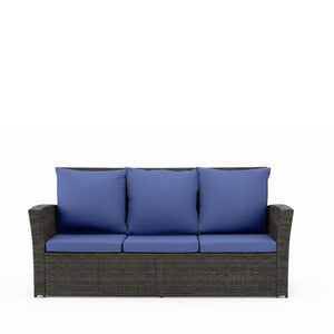 English Elm 67.7" Outdoor Wicker Three Seat Sofa High Back Pe Frame Patio Lounge Furniture Blue B082P455182
