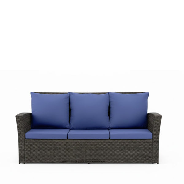 English Elm 67.7" Outdoor Wicker Three Seat Sofa High Back Pe Frame Patio Lounge Furniture Blue B082P455182