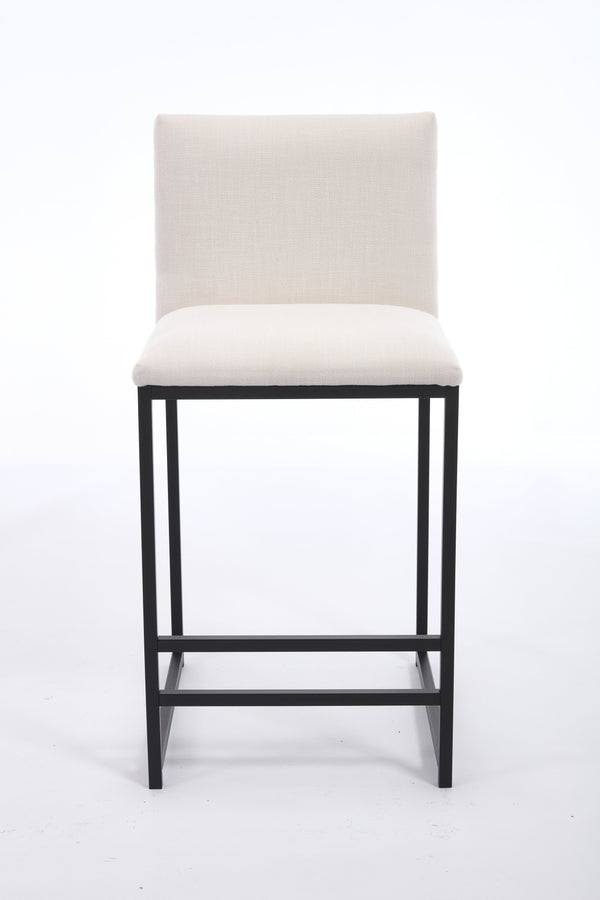 English Elm Counter Height Bar Stools Set of 2 Upholstered Linen Seats with Metal Frame & Cushion Comfort for Kitchen Bar and Dining Room Ivory W1249P257011