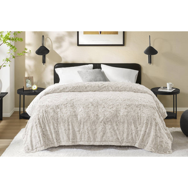 JLA Home Madison Park - Faux ultra-soft reversible faux fur blanket with faux mink reverse, machine washable, OEKO-TEX safe Grey MP51-8532