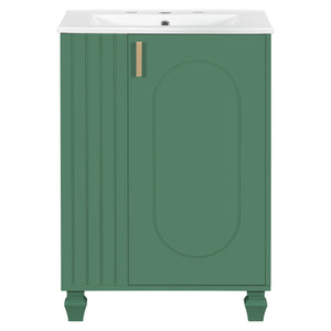 English Elm Christopher Knight Home® - 24" Retro Bathroom Vanity with Ceramic Sink, Solid Wood Frame, Soft-Close Door, Ample Storage Green N759P293645F