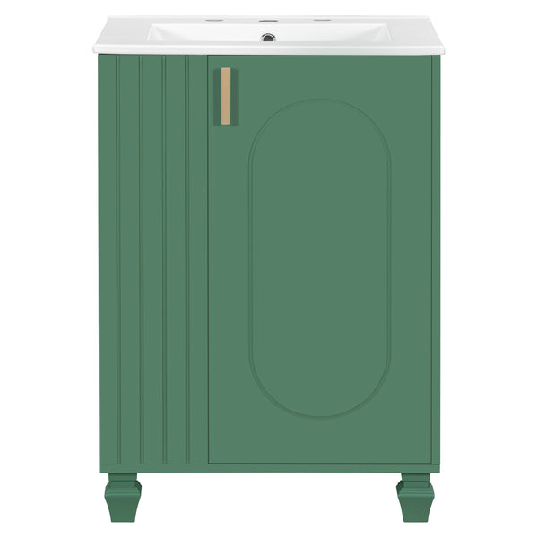 English Elm Christopher Knight Home® - 24" Retro Bathroom Vanity with Ceramic Sink, Solid Wood Frame, Soft-Close Door, Ample Storage Green N759P293645F