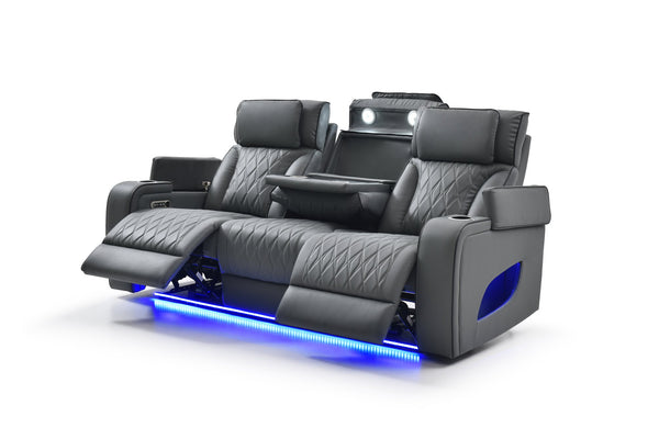 English Elm Lumin Power Reclining Home Theater Sofa with Led Lighting and Wireless Charging Pad Gray B078P497928