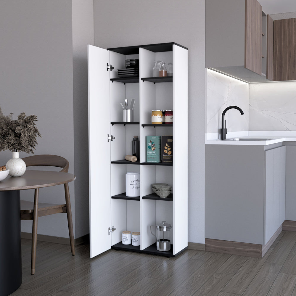 English Elm Harman Tall Pantry Cabinet with Open Shelving Enclosed Door and Slim Kitchen Profile B128P460146