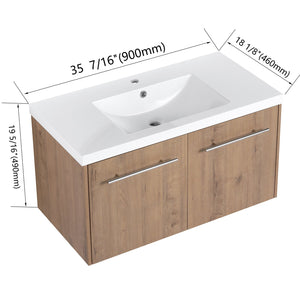 English Elm 36 Inch Floating Bathroom Vanity with Resin Sink, Soft-Close Doors, KD Pack, Modern Storage Design W999P188200