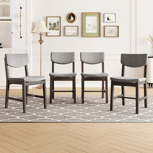 English Elm 4-piece Farmhouse Solid Wood Dining Chairs Upholstered Gray Fabric Curved Back Seating Espresso N752P368504P