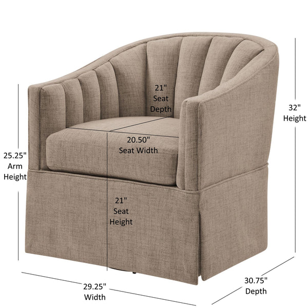 English Elm Solitude Skirted Swivel Accent Chair with Channel Tufting, Durable Polyester, 360° Metal Swivel, Plush Coil Seat Stone Gray B050P390593