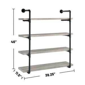 English Elm 39-inch Industrial Wall Bookshelf with 4 Open Shelves, Grey Driftwood Pipe Frame Accent, Stylish Storage B016P381016