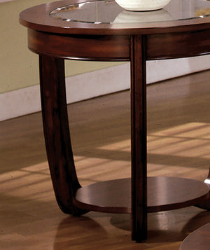 English Elm Dark Cherry Round End Table Beveled Glass Top Open Shelf Transitional Living Room B011P246325