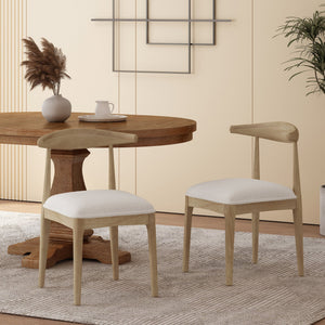 English Elm Dining Chair Set of Two Rubberwood Upholstered Seats Mid-century Modern Open Back Style Ivory 74526.00IVR