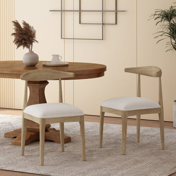English Elm Dining Chair Set of Two Rubberwood Upholstered Seats Mid-century Modern Open Back Style Ivory 74526.00IVR