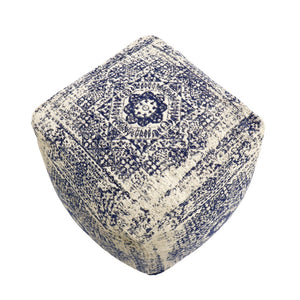 Pasargad Home Grandcanyon Cotton Pouf In Navy/Ivory - Chic Handcrafted Accent For Any Room Navy Cotton Ppf-182-1